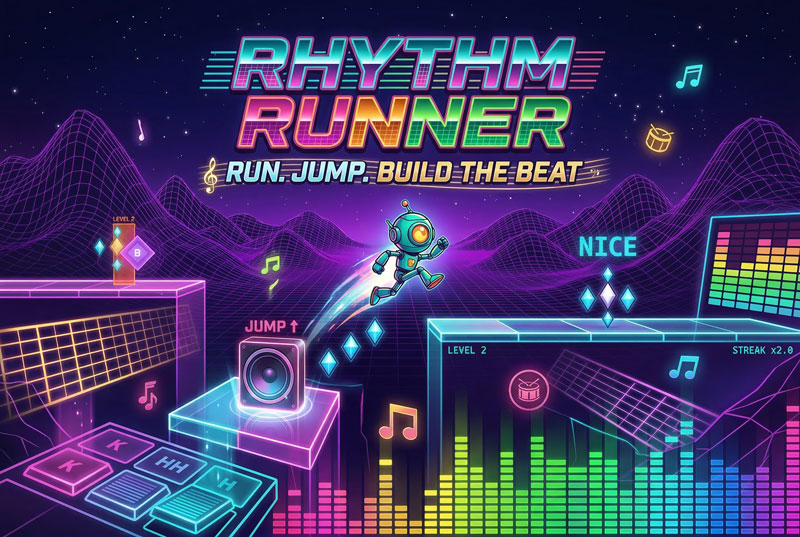 Synthwave rhythm platformer gameplay